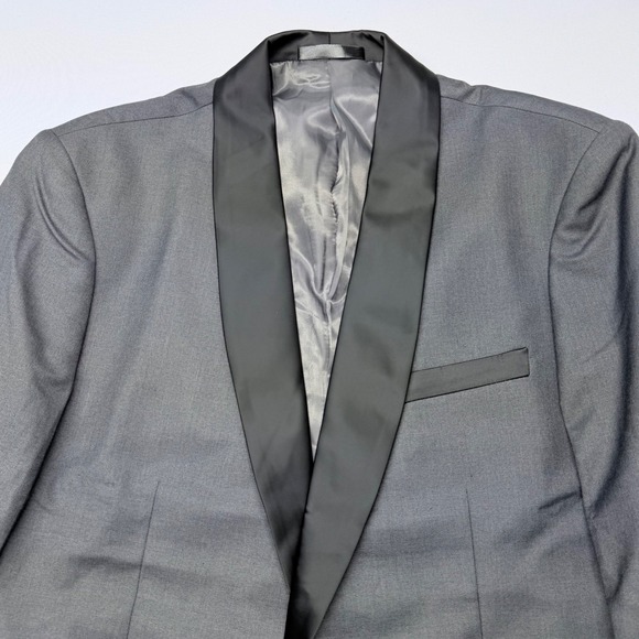 Men's Grey Shawl Collar Tuxedo Blazer Suit Jacket Size L - Picture 2 of 10